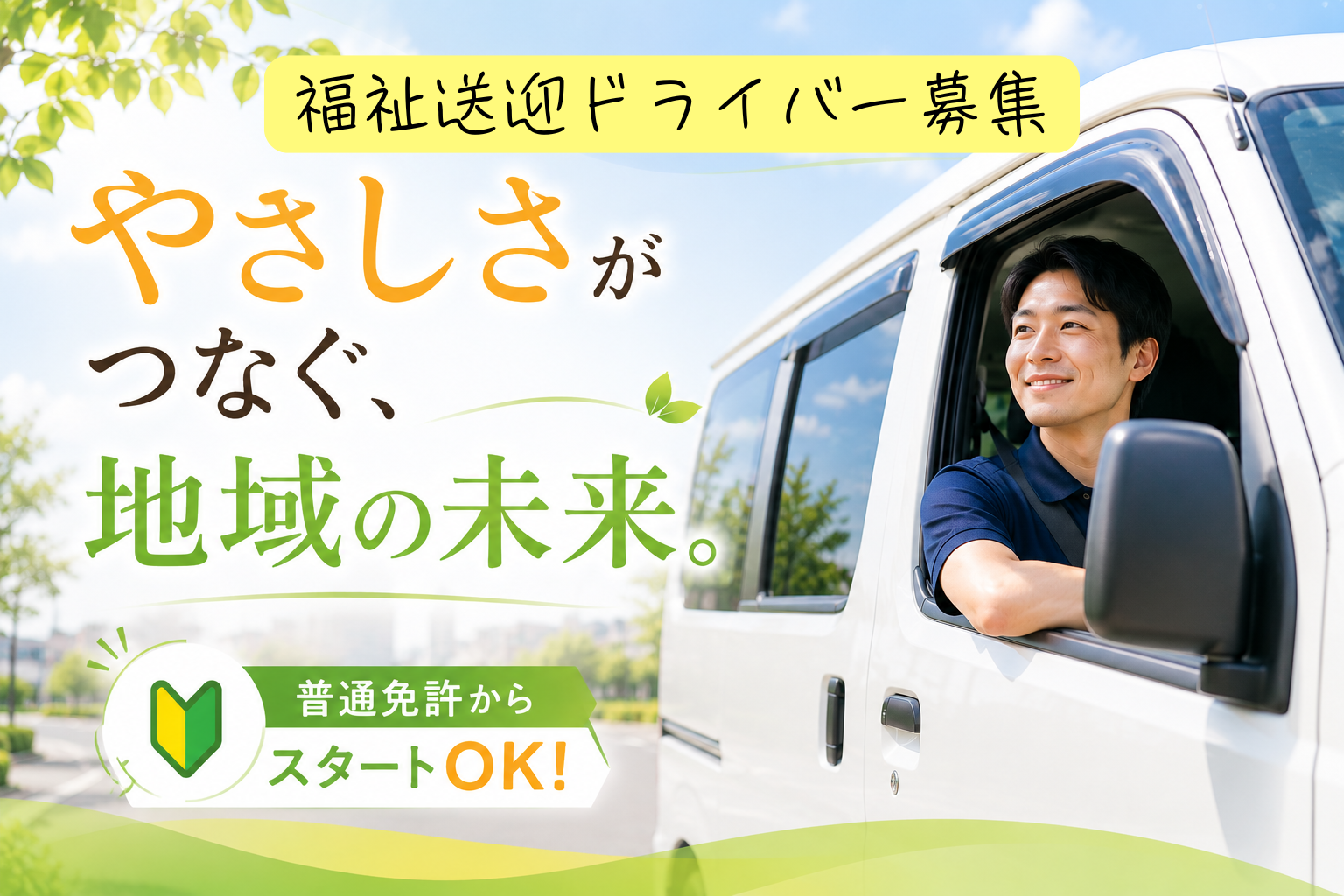 福祉送迎ドライバーが送迎車を運転し、地域の暮らしを支える仕事を表現したアイキャッチ画像