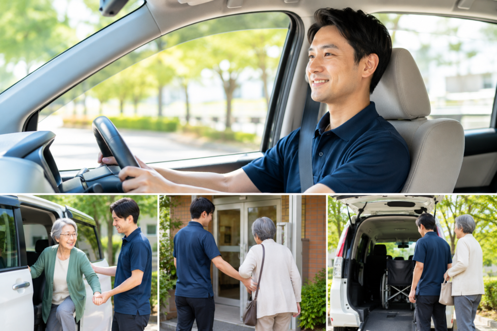地域のお客様の通院や買い物など、日常のお出かけをサポートするお出かけ支援ドライバーの仕事風景